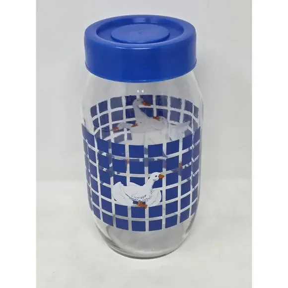VTG Carlton Blue Lidded Glass Geese & Duck Jar 3/4 & 2 Liter USA Goose Cottage - Picture 8 of 16